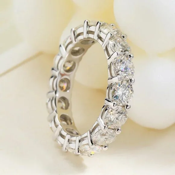 Certified 6~8 ct. t.w. 5mm Moissanite Diamond Full Eternity Band Ring NEW - Picture 6 of 15